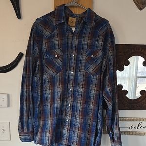 Blue and Brown Plaid Button-Up Shirt